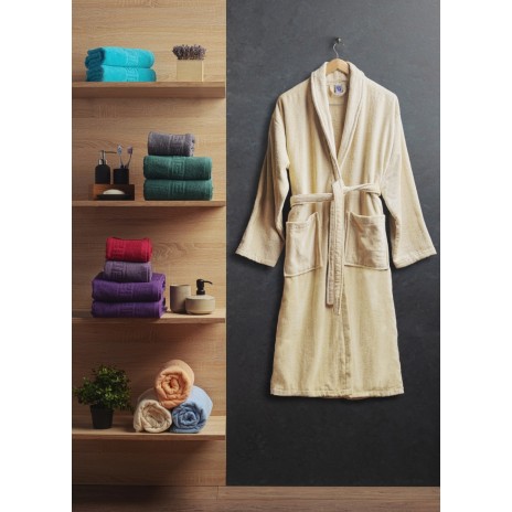 Halat de baie velur 100% bumbac, marime S/M, Bej