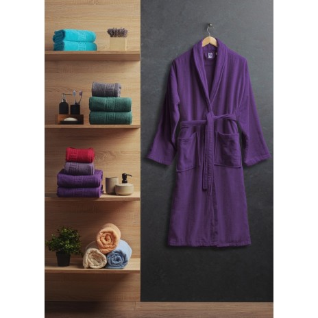 Halat de baie velur 100% bumbac, marime S/M, Mov