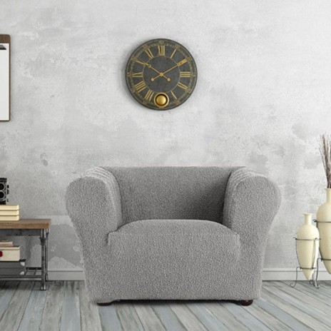 Husă bielastică fotoliu Chesterfield Premium ROC C/6 gri deschis montată în living modern