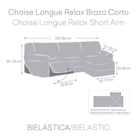 Husa colțar dreapta cu recliner, bielastică 250–360 cm, Premium ROC, C/16 Antracit– fixare perfectă și aspect modern