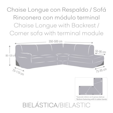 Husa coltar dreapta cu sezlong bielastica 350-500cm, Premium ROC, C/3 Albastru