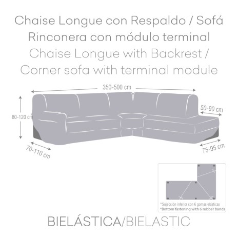 Husa coltar dreapta cu sezlong bielastica 350-500cm, Premium ROC, C/7 Maro