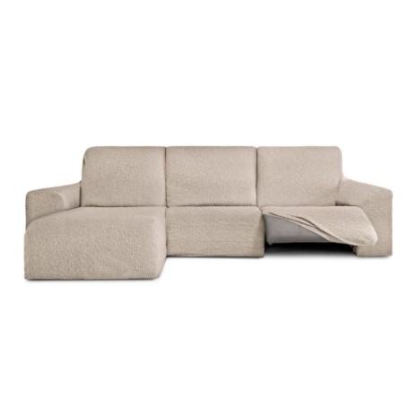 Husa colțar stanga cu recliner, bielastică 250–360 cm, Premium ROC, C/0 bej deschis– fixare perfectă și aspect modern