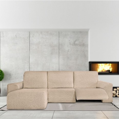 Husa colțar stanga cu recliner, bielastică 250–360 cm, Premium ROC, C/01 bej– fixare perfectă și aspect modern