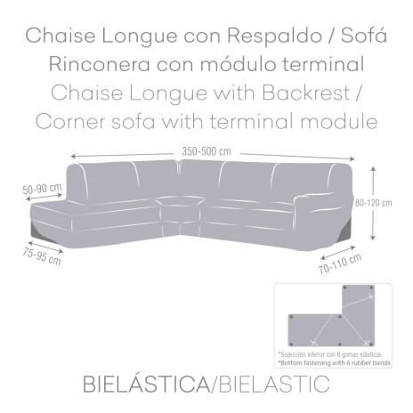 Husa coltar stanga cu sezlong bielastica 350-500cm, Premium ROC, C/6 Gri