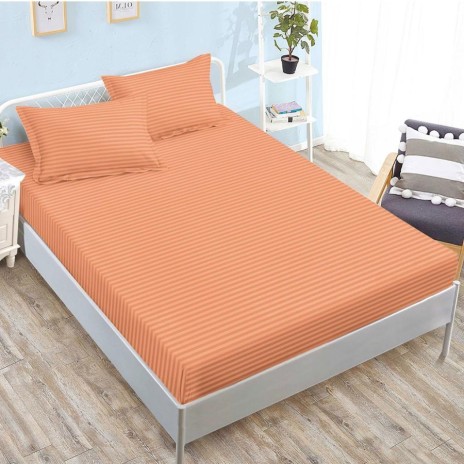 husa de pat portocaliu din damasc policoton cu doua fete de perna pentru saltele 160x200 si 180x200