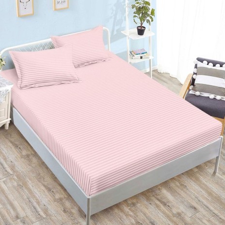 husa de pat roz pastel din damasc policoton cu doua fete de perna pentru saltele 160x200 si 180x200