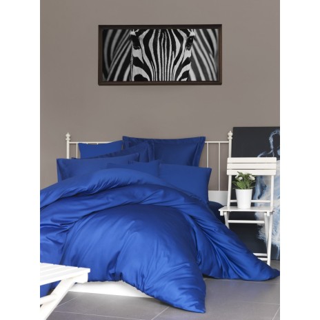 Cearceaf de pat satin cu elastic bumbac 100%, 140x200cm, albastru inchis