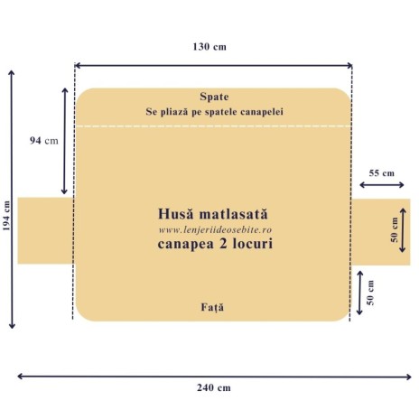 husa protectie canapea 2 locuri galben texturata