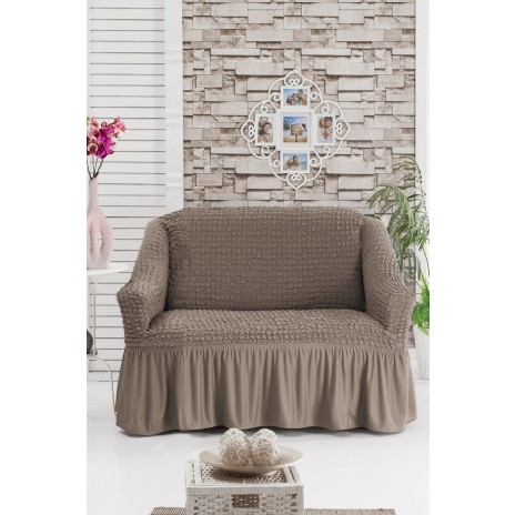 Husa elastica din material creponat, cu volan, pentru fotoliu, Maro (light brown)