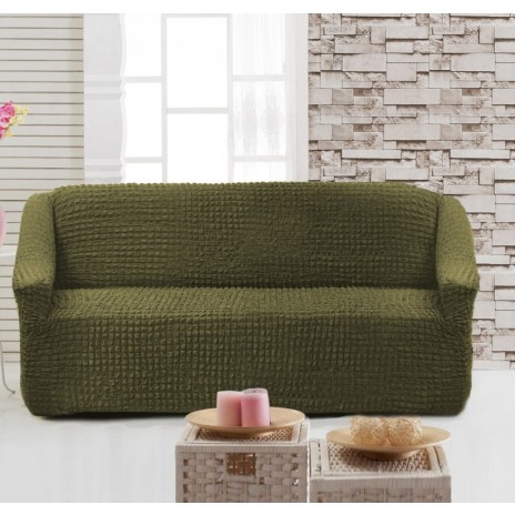 Husa elastica din material creponat, pentru canapea 2 locuri, Verde (Green)