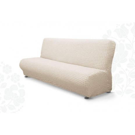 Husa elastica din material creponat, pentru canapea 3 locuri fara brate, Alb Prafuit