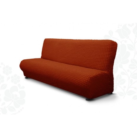 Husa elastica din material creponat, pentru canapea 3 locuri fara brate, Caramiziu