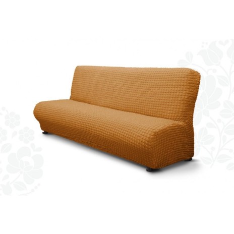 Husa elastica din material creponat, pentru canapea 3 locuri fara brate, Maro (Coniac)