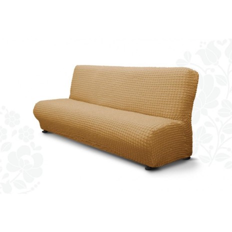 Husa elastica din material creponat, pentru canapea 3 locuri fara brate, Maro Deschis