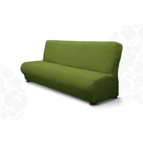 Husa elastica din material creponat, pentru canapea 3 locuri fara brate, Verde