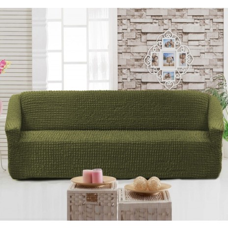Husa elastica din material creponat, pentru canapea 3 locuri, Verde (Green)