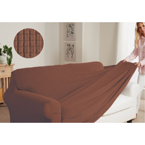 Husa elastica pentru canapea de 3 locuri 180-210cm, culoarea maro