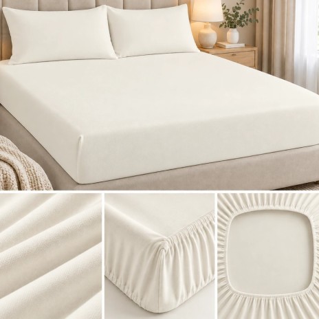 Husa pat tricot cu elastic 160x200 cm, crem