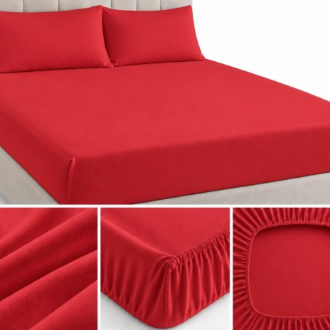 Husa pat tricot cu elastic 160x200 cm, rosu