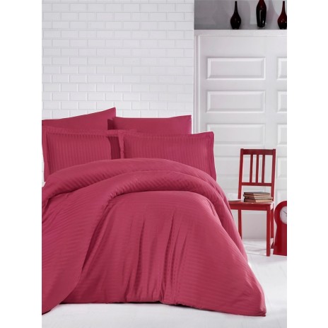 Lenjerie de pat bordo damasc din bumbac 100% cu elastic pentru saltea de 100x200 cm, specială pentru hoteluri, set 3 piese