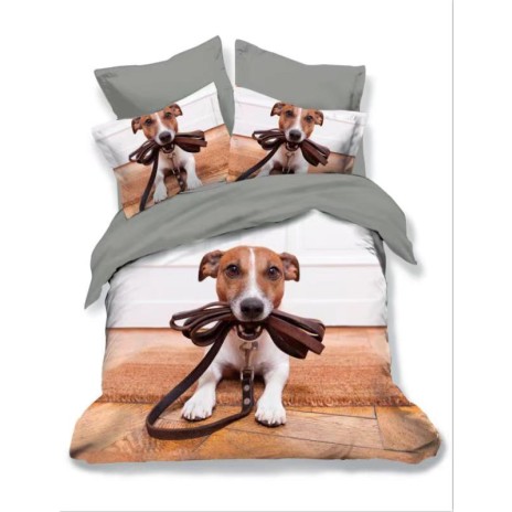 Lenjerie 3D din finet, 6 piese, model cățeluș Jack Russell cu lesă, culori gri și alb