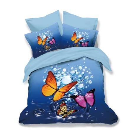 Lenjerie 3D din finet, 6 piese, design fluturi colorați