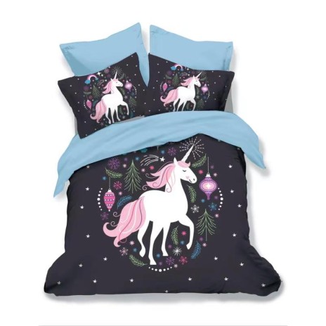Lenjerie 3D din finet, 6 piese, design unicorn și decor festiv