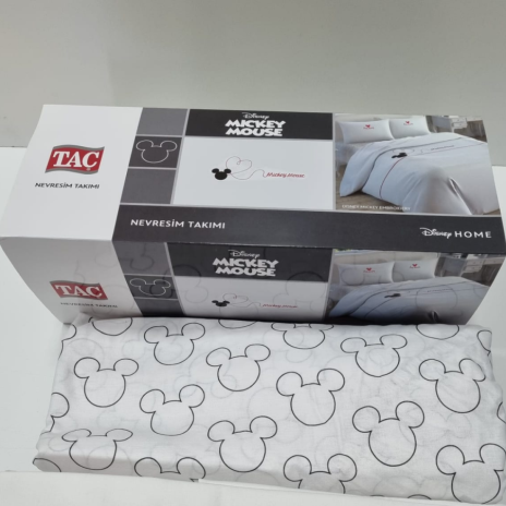 Set lenjerie de pat alb și roșu cu Mickey Mouse, bumbac 100% Ranforce, cu broderie și aplicații