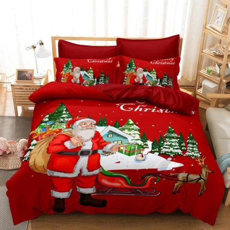 Lenjerie Craciun 3D finet 6 piese, Peisaj de Iarna XMAS 2