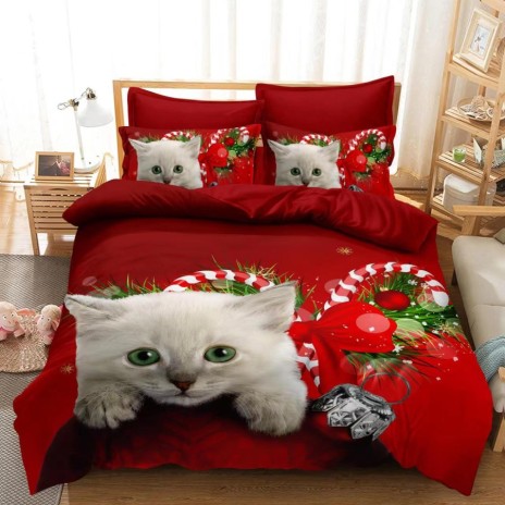 Lenjerie Craciun 3D finet 6 piese, Pisica XMAS 5