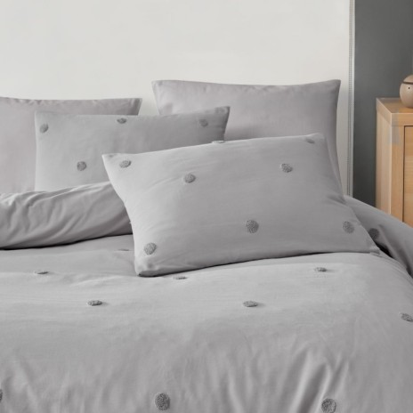 Lenjerie cu broderie pat dublu, bumbac ranforce prespalat, Dots gri