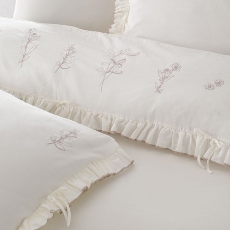 Lenjerie cu broderie si volane pat dublu, bumbac ranforce prespalat, Soul Fly