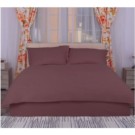 Set lenjerie de pat cu elastic damasc maro Pucioasa
