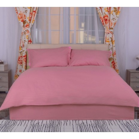 Set lenjerie de pat, cearceaf pat cu elastic, roz policoton Pucioasa