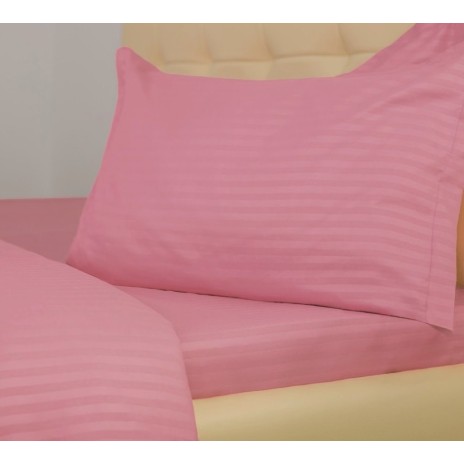 Lenjerie cu cearceaf pat cu elastic - saltea de 100x200cm, damasc policoton, Roz