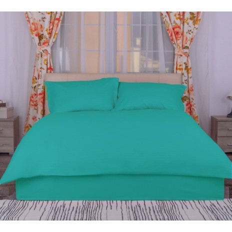 Lenjerie de pat turcoaz cobalt din damasc, set de 4 piese, cu cearșaf elastic pentru saltea de 100x200 cm