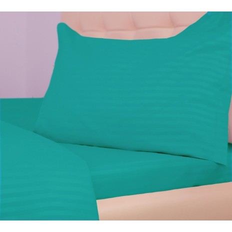 Lenjerie de pat turcoaz cobalt din damasc, set de 4 piese, cu cearșaf elastic pentru saltea de 100x200 cm