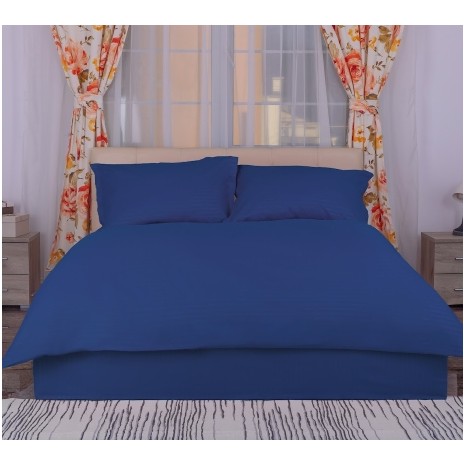 Lenjerie de pat bleumarin, cearceaf pat cu elastic, policoton Pucioasa