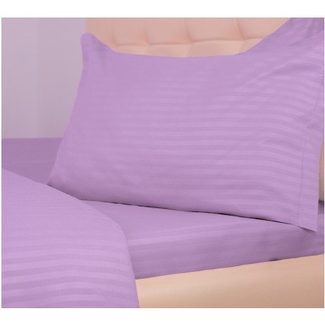 Lenjerie de pat lila din damasc, set de 4 piese, cu cearșaf elastic