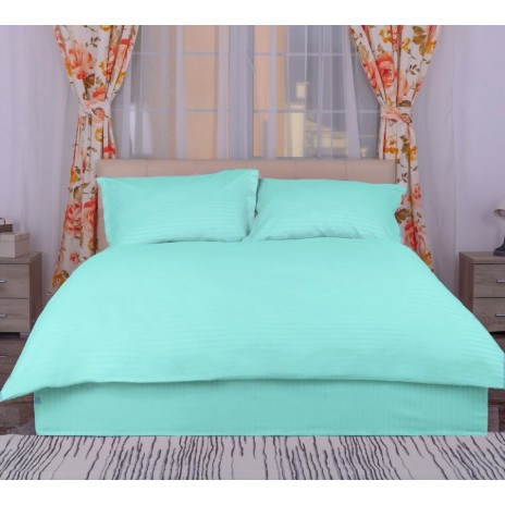Lenjerie cu cearceaf pat cu elastic - saltea de 140x200cm, damasc policoton, verde menta