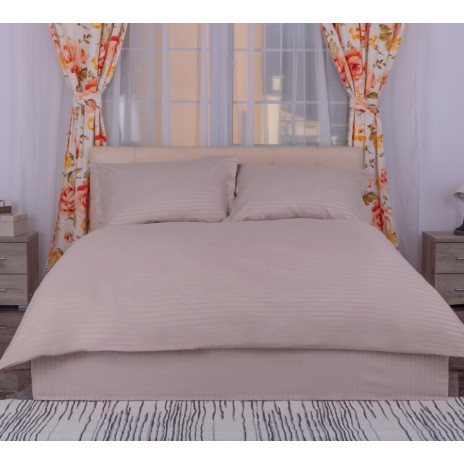 Set lenjerie cu elastic damasc policoton cappuccino pentru pat 160x200 cm, lux și confort
