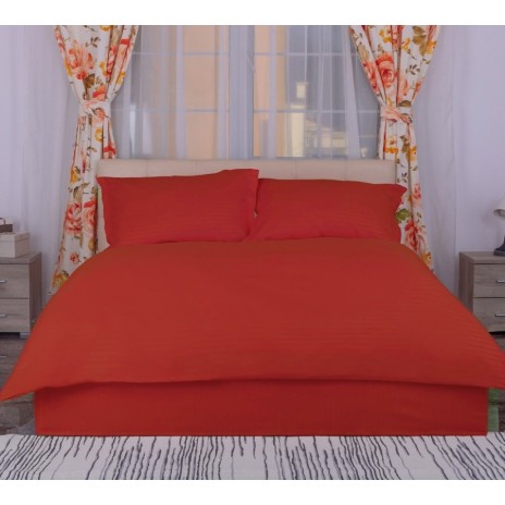 Lenjerie cu cearceaf pat cu elastic - saltea de 160x200cm, damasc policoton, rosu caramiziu