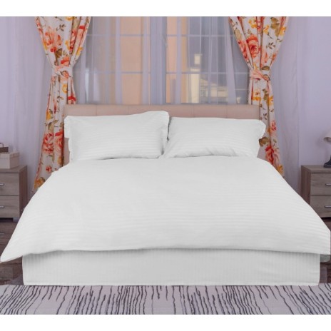 Set lenjerie de pat albă din damasc policoton pentru saltea 180x200 cm, rafinat și confortabil