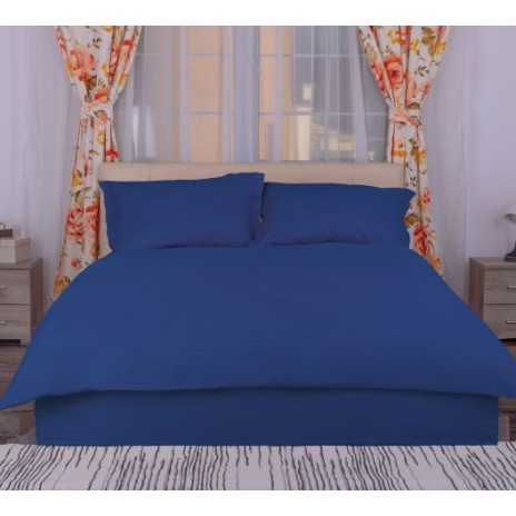 Set lenjerie de pat dublu damasc policoton bleumarin cu elastic