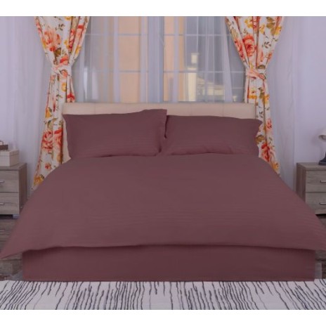 Set lenjerie cu elastic pat dublu maro damasc-policoton pentru 180x200cm, Pucioasa