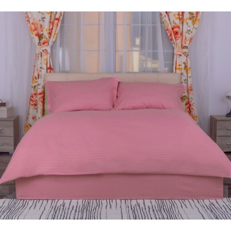 Lenjerie cu cearceaf pat cu elastic - saltea de 180x200cm, damasc policoton, roz