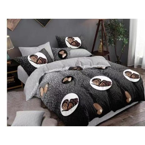 Lenjerie de pat din finet cu elastic, 6 piese, animal print cu fluturi