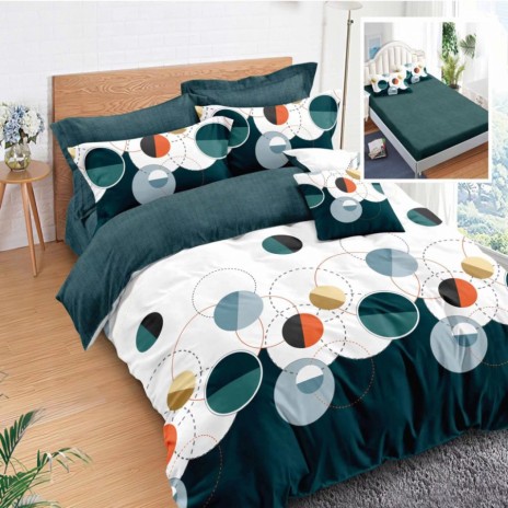 Lenjerie de pat din finet cu elastic, 6 piese, design cercuri colorate