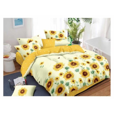 Lenjerie de pat din finet cu elastic, 6 piese, design floarea-soarelui